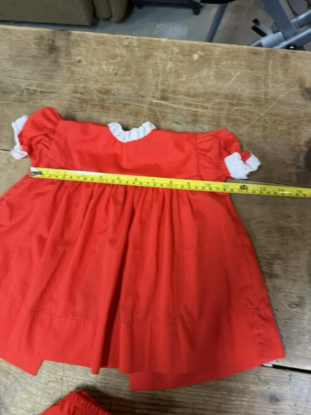 W/ BLOOMERS Vintage 1970s Bryan Red Baby Dress LARGE Fits 6-12M Lace Eyelet Trim